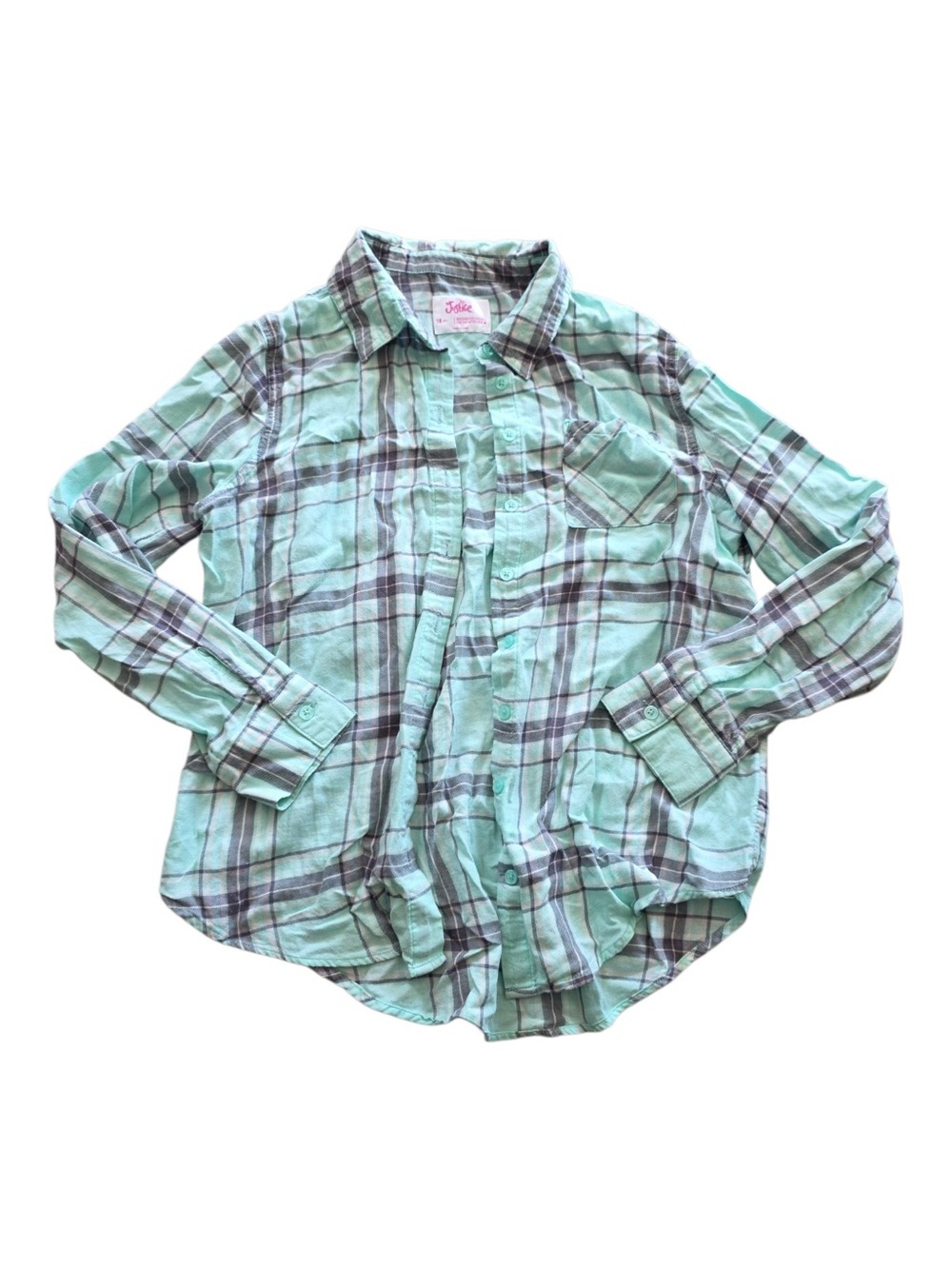 Justice Mint Plaid Button-Up Shirt - Kids 18